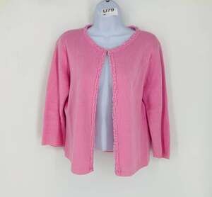 Vintage Heather B Pink Ruffle Cardigan Ramie Cotton Y2K Fairy Preppy Medium